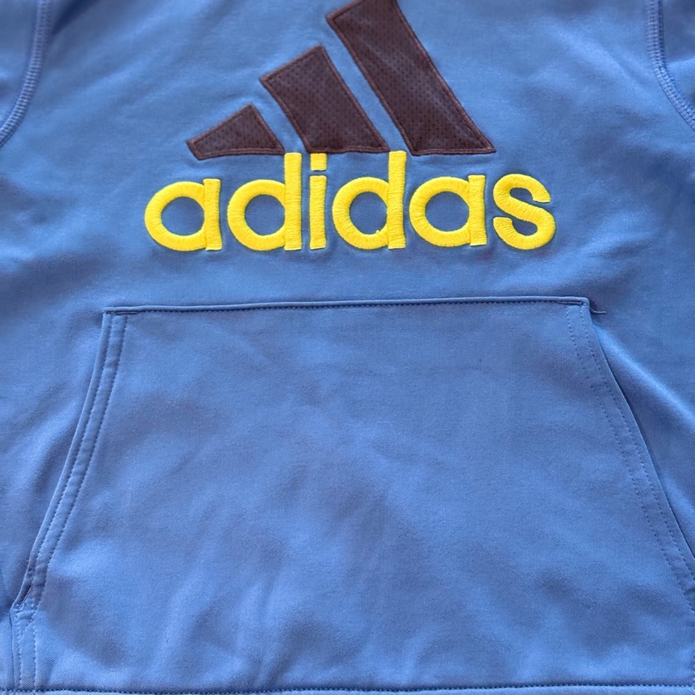 Adidas Kids Blue Hoodie with Yellow Stripes Boys Size 7 - Picture 4 of 8